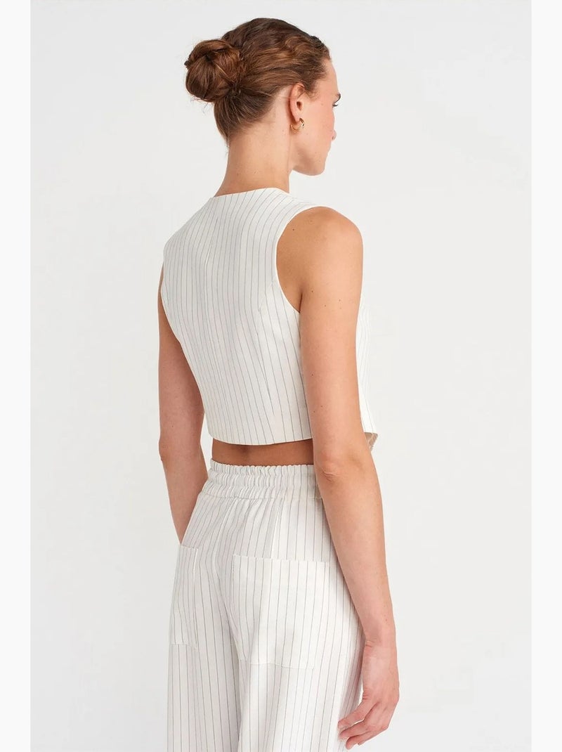 Gilet corto a righe da donna con cintura dilvin Bianco - Kiabi