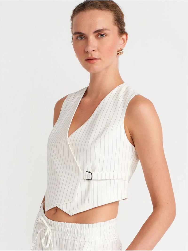 Gilet corto a righe da donna con cintura dilvin Bianco - Kiabi
