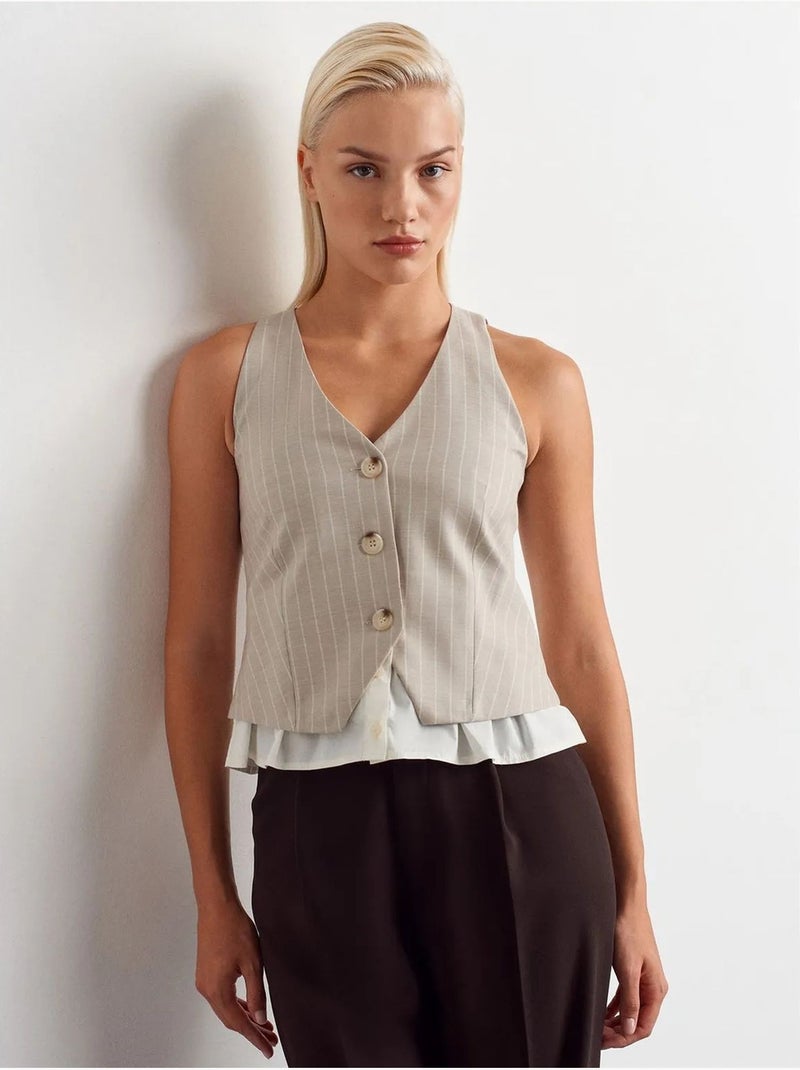 Gilet corto a righe dilvin Beige argilla - Kiabi