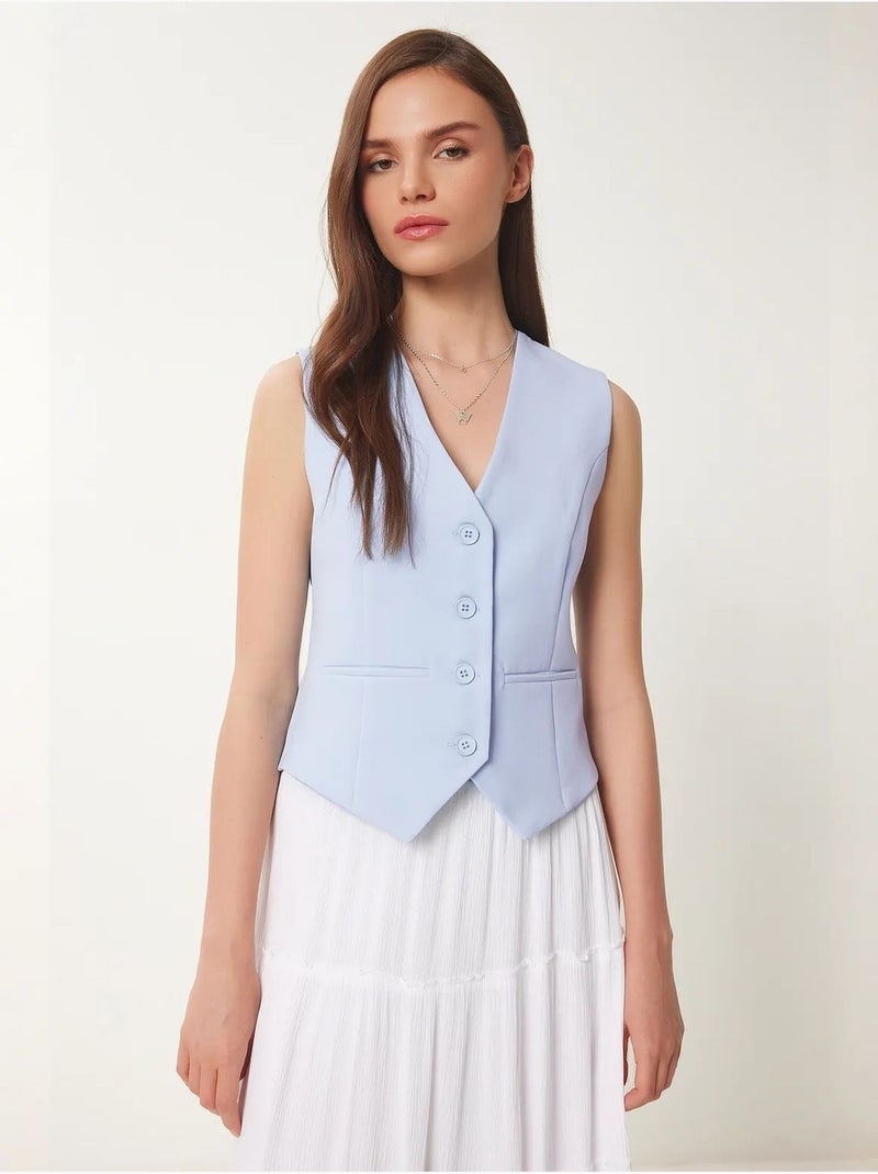 Gilet corto con bottoni istanbul Blu cielo - Kiabi