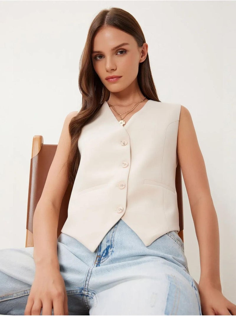 Gilet corto con bottoni istanbul Crema - Kiabi