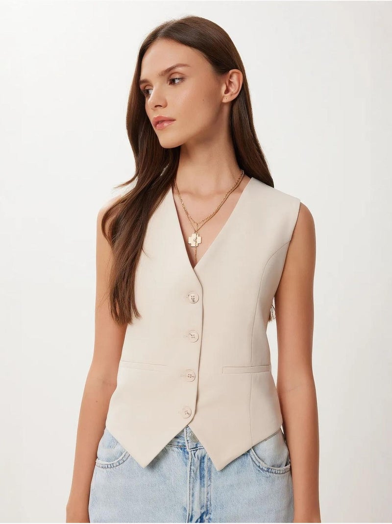 Gilet corto con bottoni istanbul Crema - Kiabi