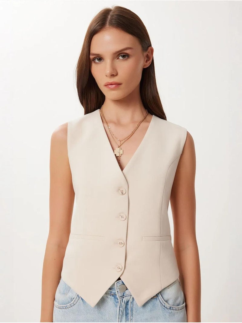 Gilet corto con bottoni istanbul Crema - Kiabi