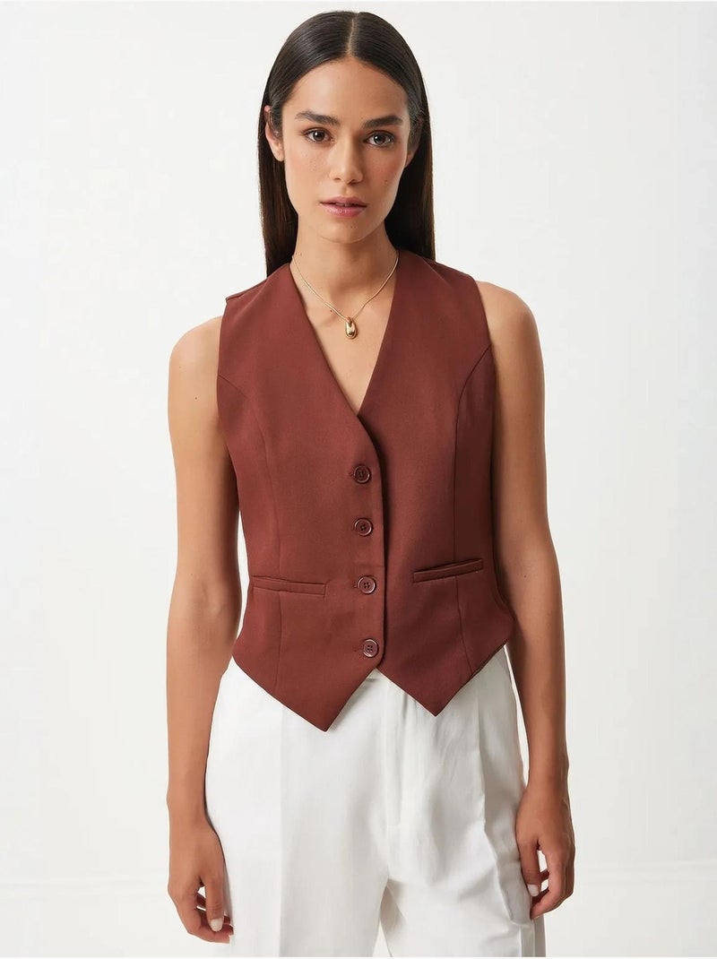 Gilet corto con bottoni istanbul Marrone cioccolato - Kiabi