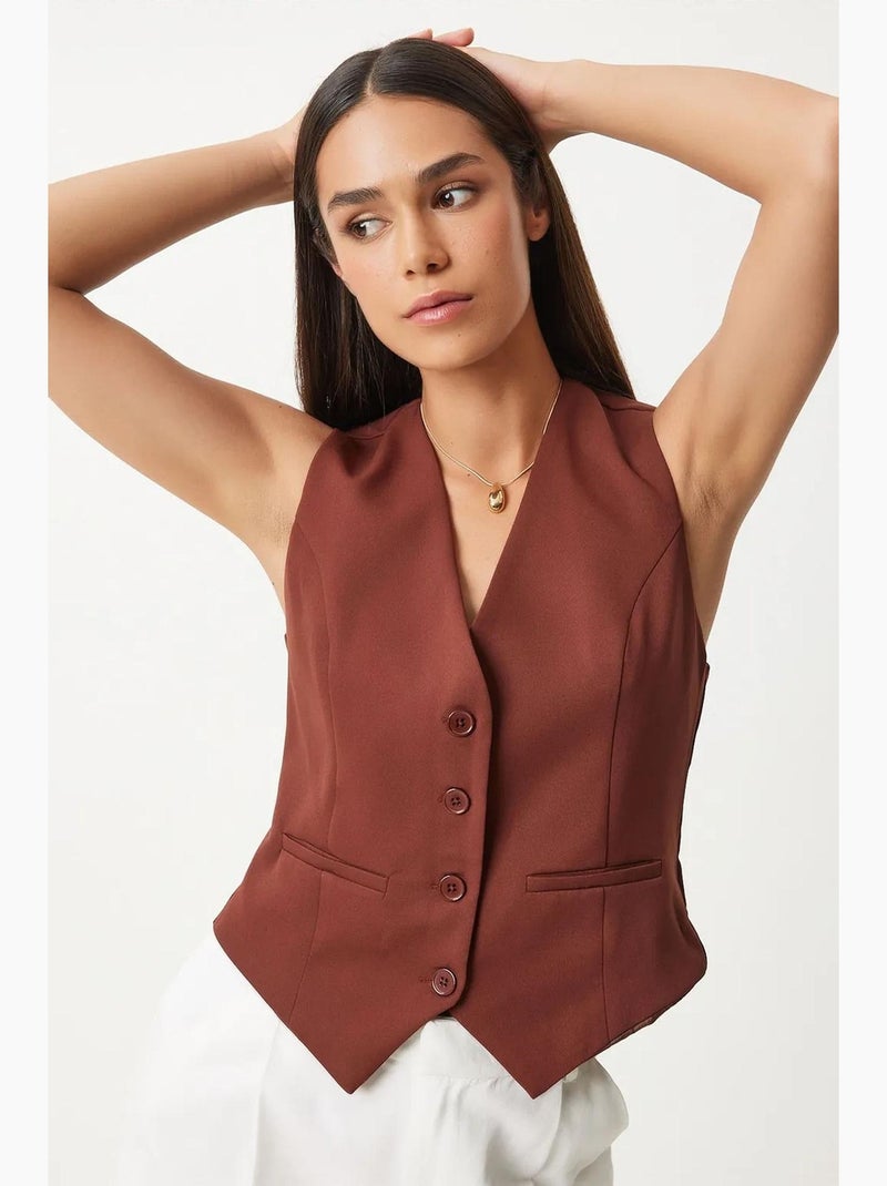Gilet corto con bottoni istanbul Marrone cioccolato - Kiabi