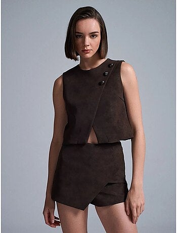 Gilet corto in ecopelle con bottoni dilvin