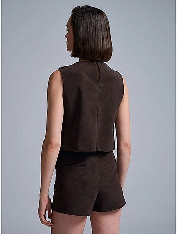 Gilet corto in ecopelle con bottoni dilvin