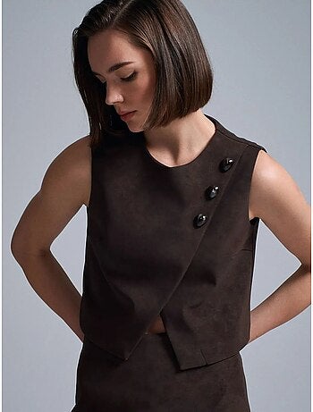 Gilet corto in ecopelle con bottoni dilvin