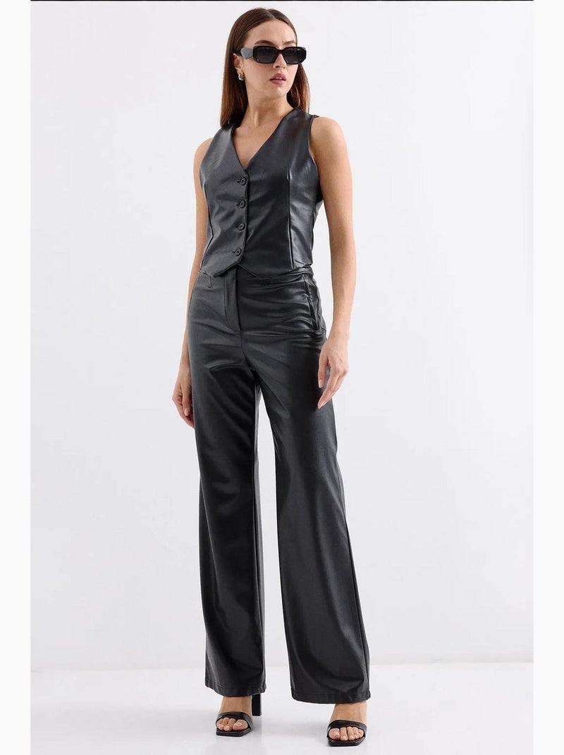 Gilet corto in ecopelle con scollo a v e bottoni bdart Nero - Kiabi