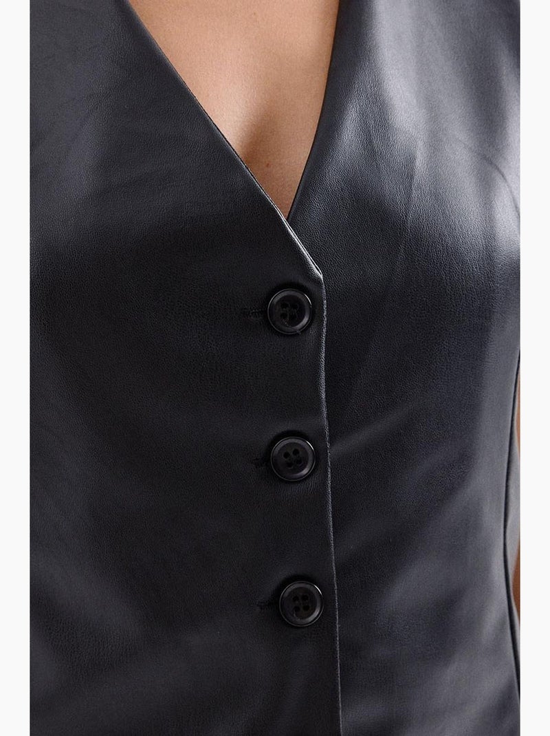 Gilet corto in ecopelle con scollo a v e bottoni bdart Nero - Kiabi