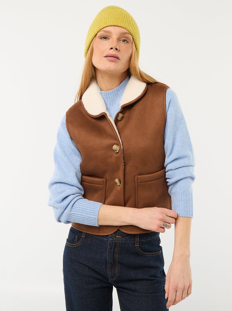 Gilet corto sherpa senza maniche Marrone - Kiabi