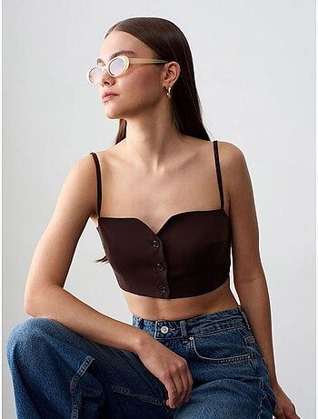 Gilet cropped aderente da donna in tencel dilvin