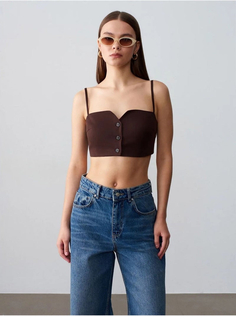 Gilet cropped aderente da donna in tencel dilvin Marrone cioccolato - Kiabi