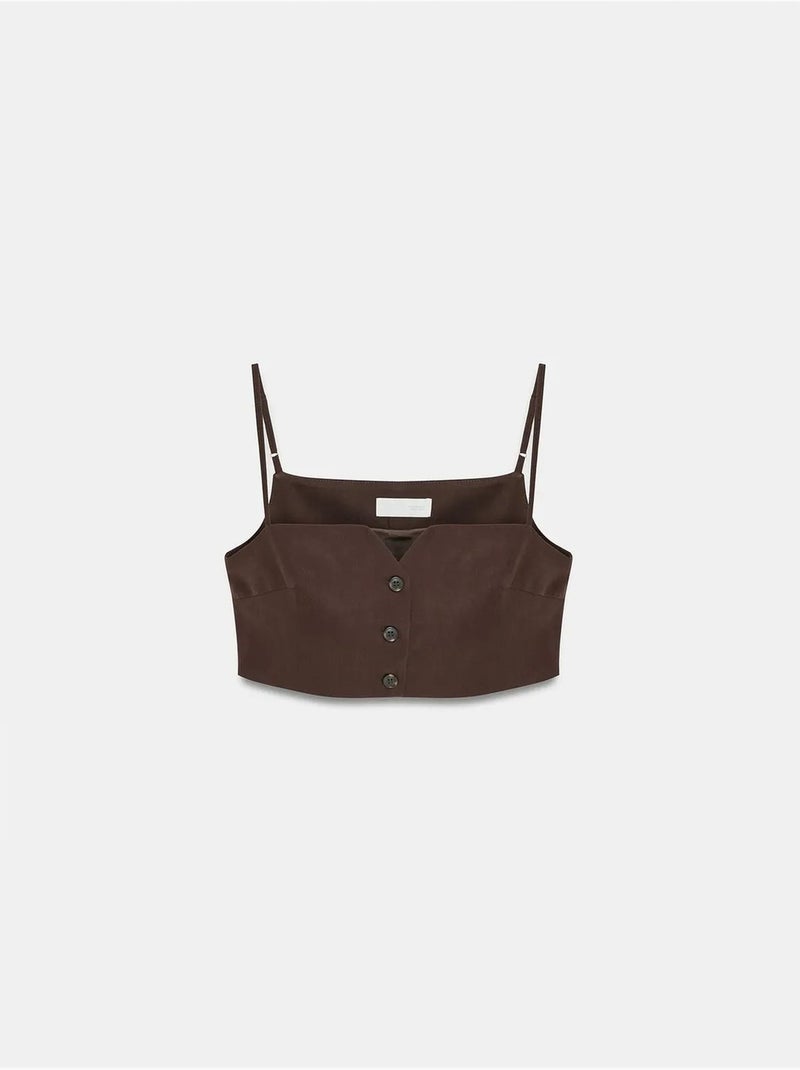 Gilet cropped aderente da donna in tencel dilvin Marrone cioccolato - Kiabi