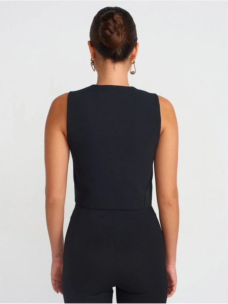 Gilet cropped in crêpe da donna Nero - Kiabi