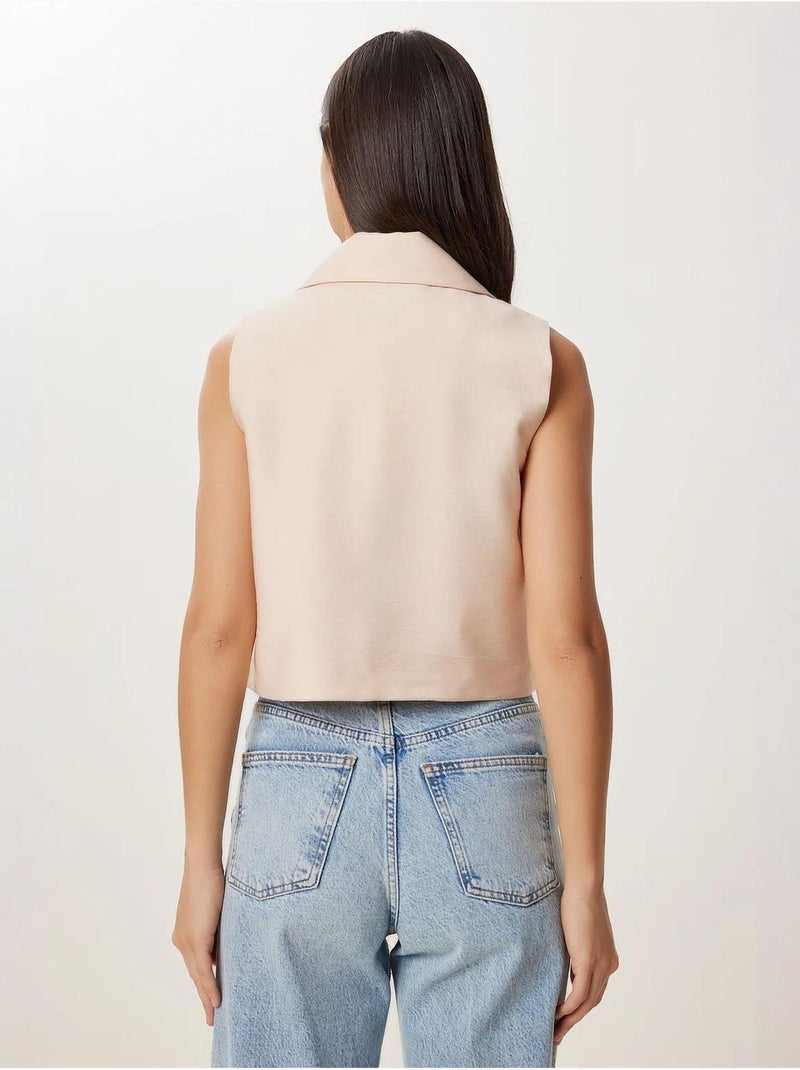 Gilet cropped in lino senza maniche con collo a scialle istanbul Crema - Kiabi