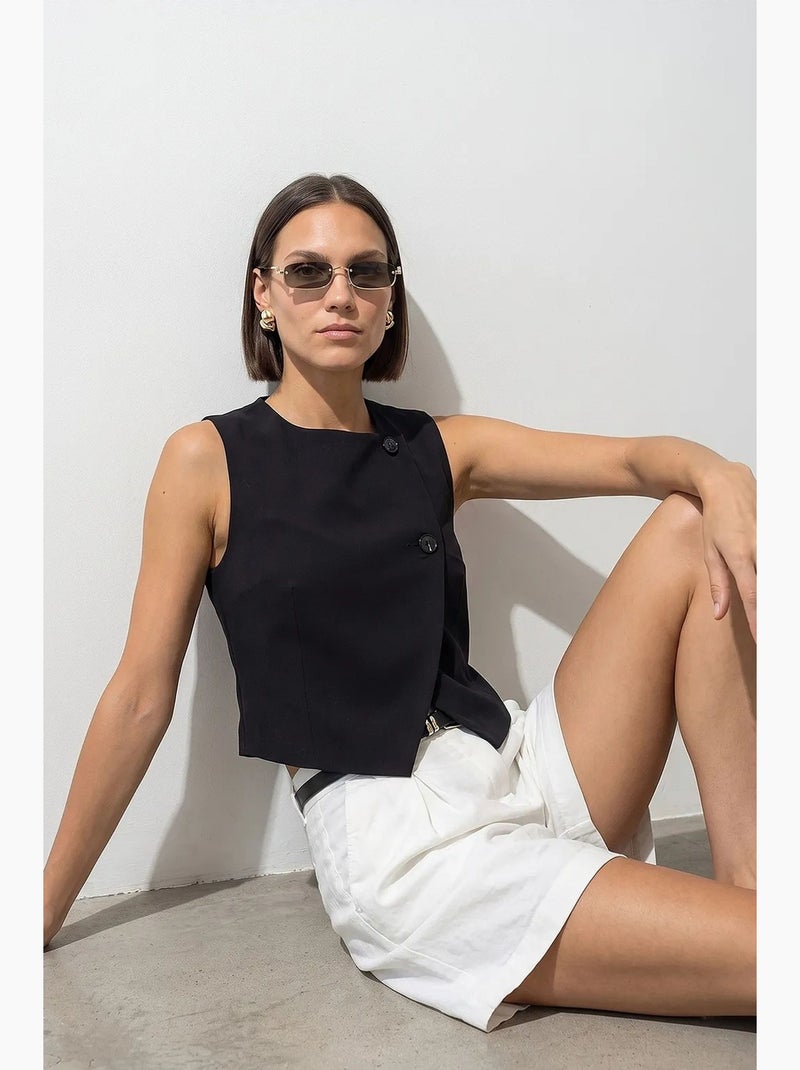Gilet da donna in crepe tessuto dilvin Nero - Kiabi