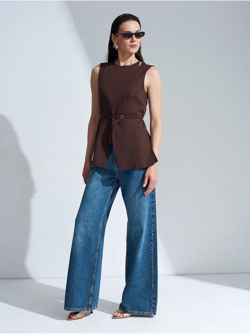 Gilet da donna in popeline di tencel con cintura in vita dilvin Marrone - Kiabi