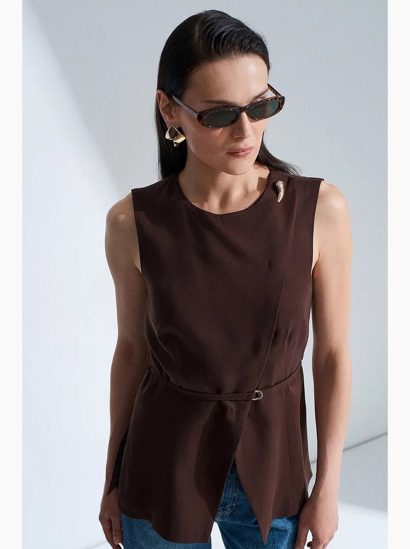 Gilet da donna in popeline di tencel con cintura in vita dilvin Marrone - Kiabi