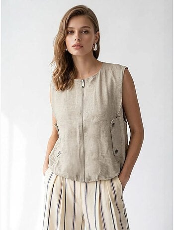 Gilet da donna in popeline tessuto con zip frontale mixray