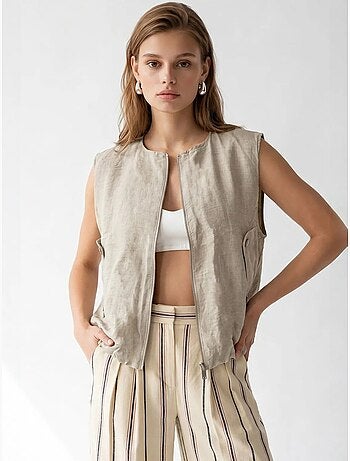 Gilet da donna in popeline tessuto con zip frontale mixray