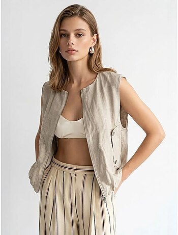 Gilet da donna in popeline tessuto con zip frontale mixray