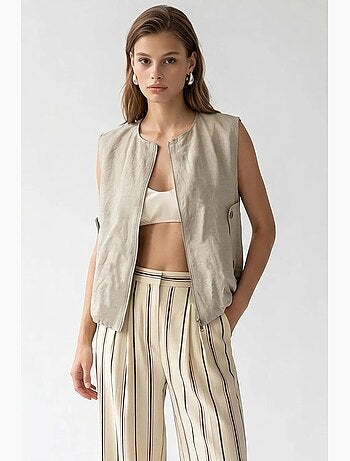 Gilet da donna in popeline tessuto con zip frontale mixray