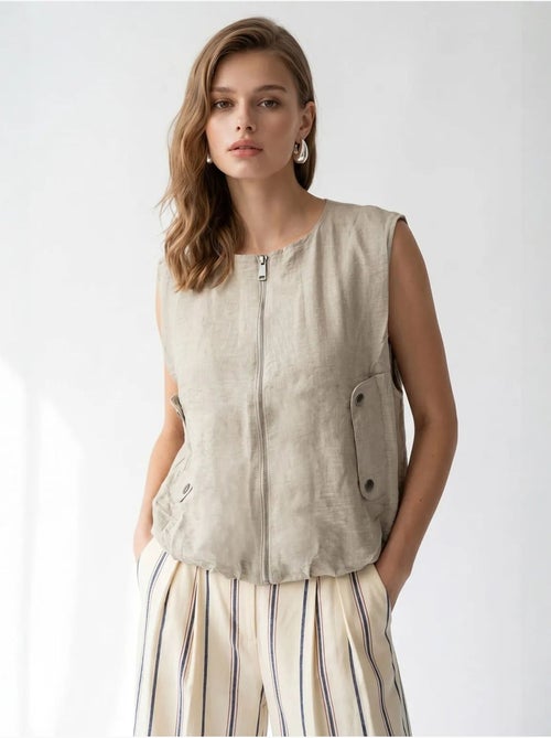 Gilet da donna in popeline tessuto con zip frontale mixray - Kiabi Gilet da donna in popeline tessuto con zip frontale mixray - Kiabi