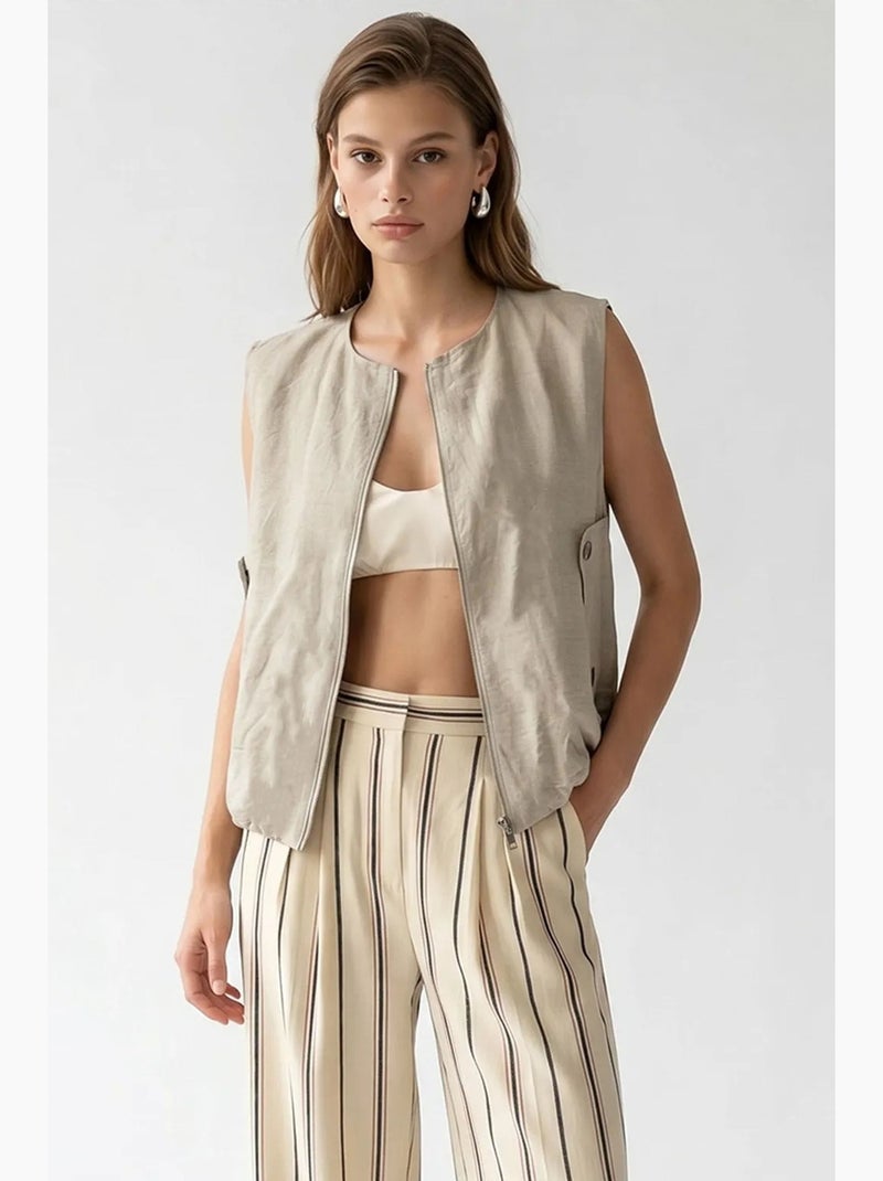 Gilet da donna in popeline tessuto con zip frontale mixray Beige naturale - Kiabi