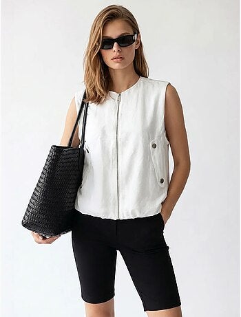 Gilet da donna in popeline tessuto con zip frontale mixray