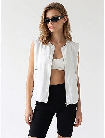 Gilet da donna in popeline tessuto con zip frontale mixray
