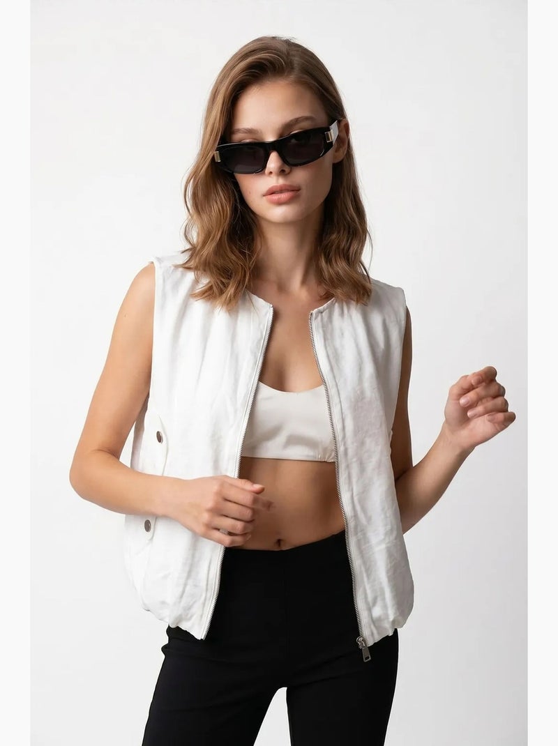 Gilet da donna in popeline tessuto con zip frontale mixray Bianco - Kiabi