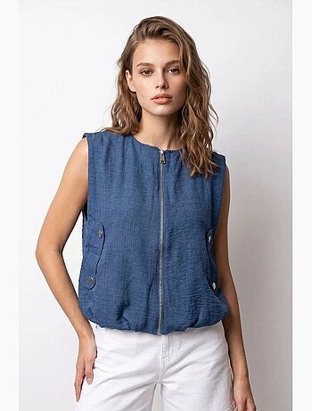 Gilet da donna in popeline tessuto con zip frontale mixray