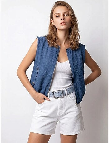 Gilet da donna in popeline tessuto con zip frontale mixray