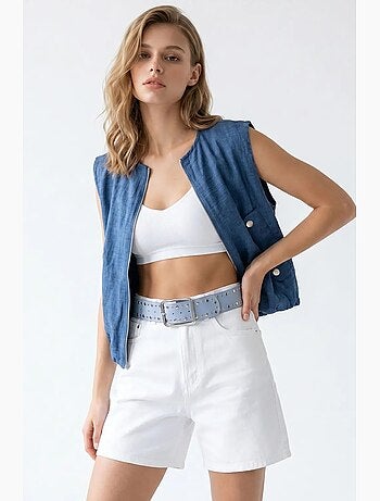 Gilet da donna in popeline tessuto con zip frontale mixray