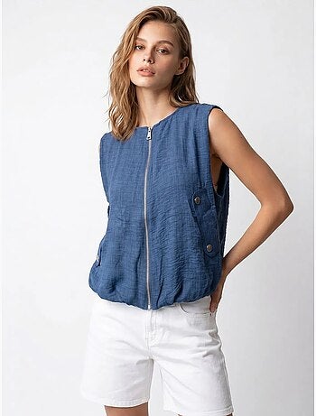 Gilet da donna in popeline tessuto con zip frontale mixray