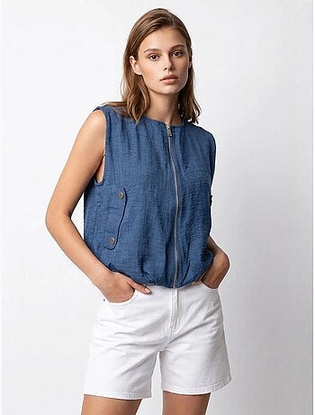 Gilet da donna in popeline tessuto con zip frontale mixray