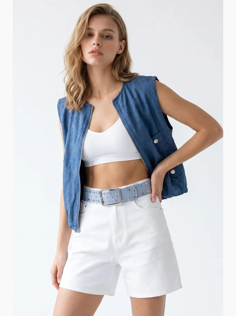 Gilet da donna in popeline tessuto con zip frontale mixray Blu notte - Kiabi