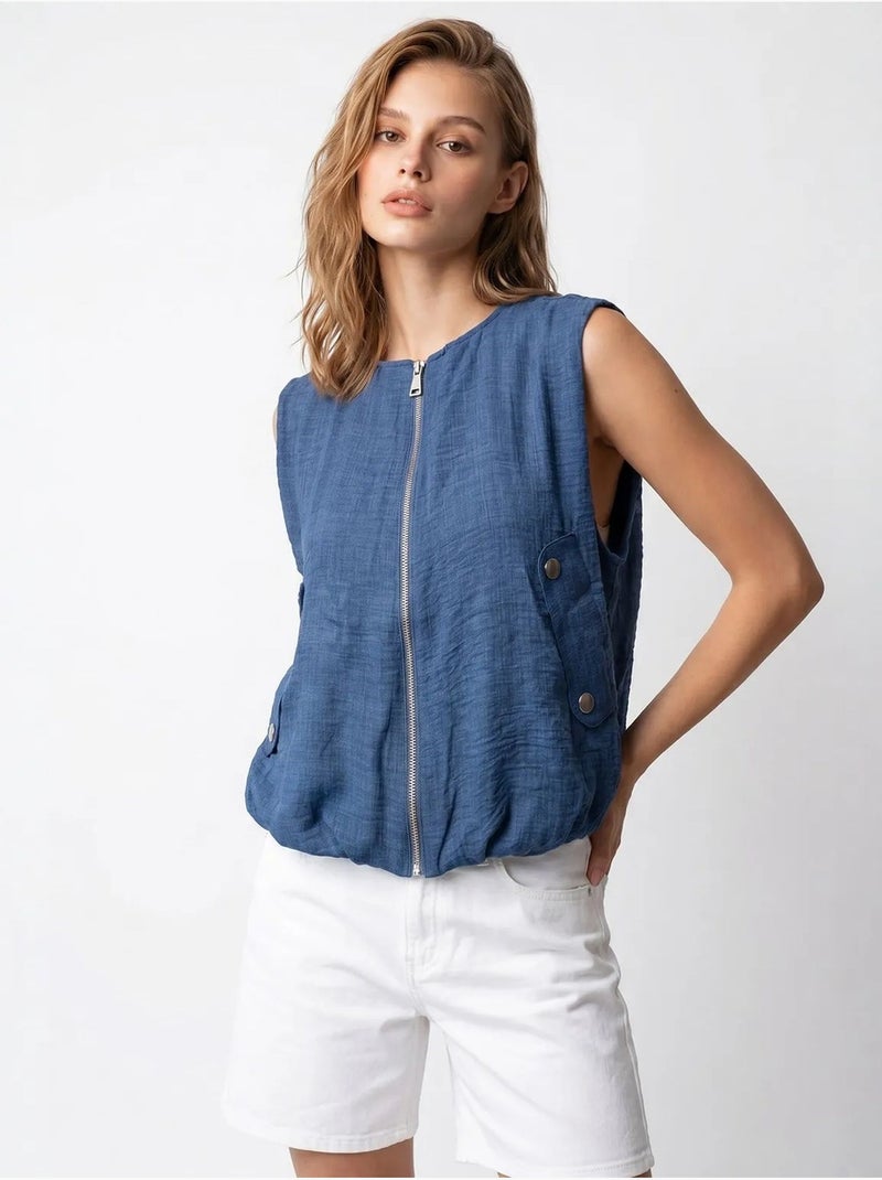 Gilet da donna in popeline tessuto con zip frontale mixray Blu notte - Kiabi