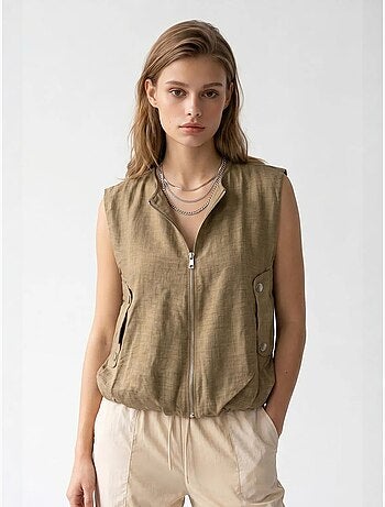 Gilet da donna in popeline tessuto con zip frontale mixray