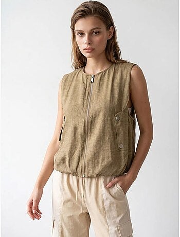 Gilet da donna in popeline tessuto con zip frontale mixray