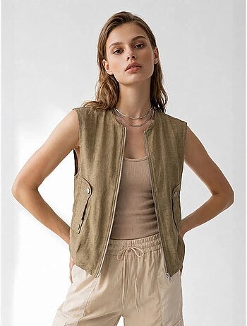 Gilet da donna in popeline tessuto con zip frontale mixray