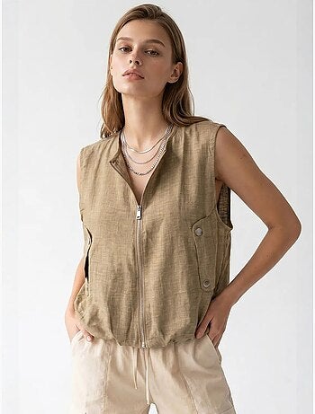 Gilet da donna in popeline tessuto con zip frontale mixray