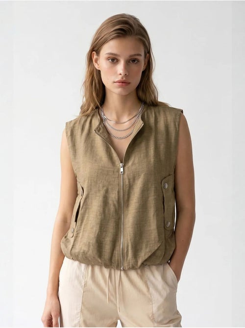 Gilet da donna in popeline tessuto con zip frontale mixray - Kiabi Gilet da donna in popeline tessuto con zip frontale mixray - Kiabi