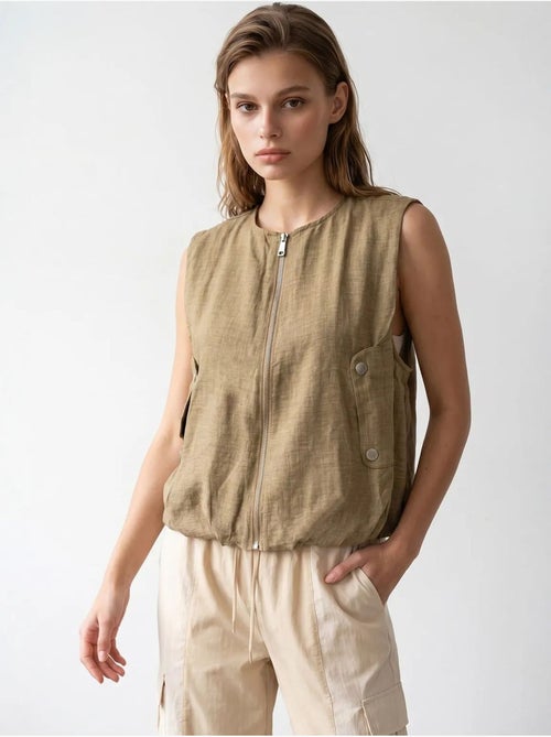 Gilet da donna in popeline tessuto con zip frontale mixray - Kiabi Gilet da donna in popeline tessuto con zip frontale mixray - Kiabi