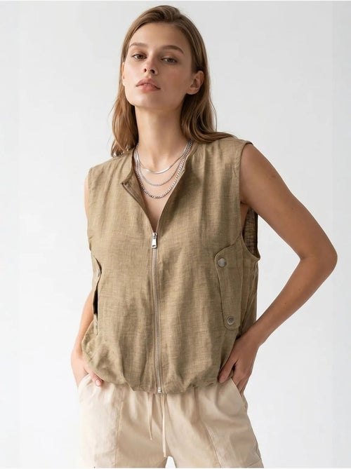Gilet da donna in popeline tessuto con zip frontale mixray - Kiabi Gilet da donna in popeline tessuto con zip frontale mixray - Kiabi