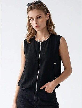 Gilet da donna in popeline tessuto con zip frontale mixray