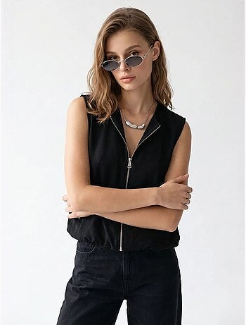 Gilet da donna in popeline tessuto con zip frontale mixray