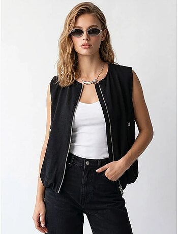 Gilet da donna in popeline tessuto con zip frontale mixray
