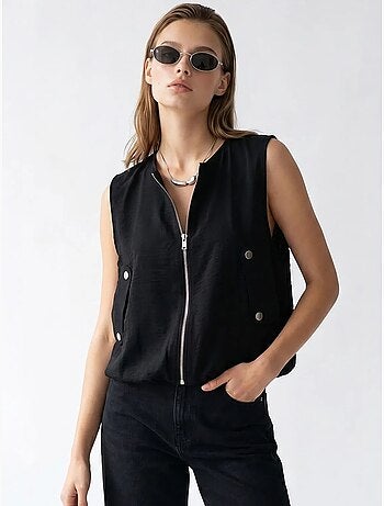 Gilet da donna in popeline tessuto con zip frontale mixray